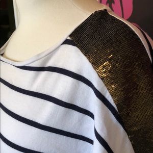 Dolman Navy & White Stripe with Sequin Shoulders